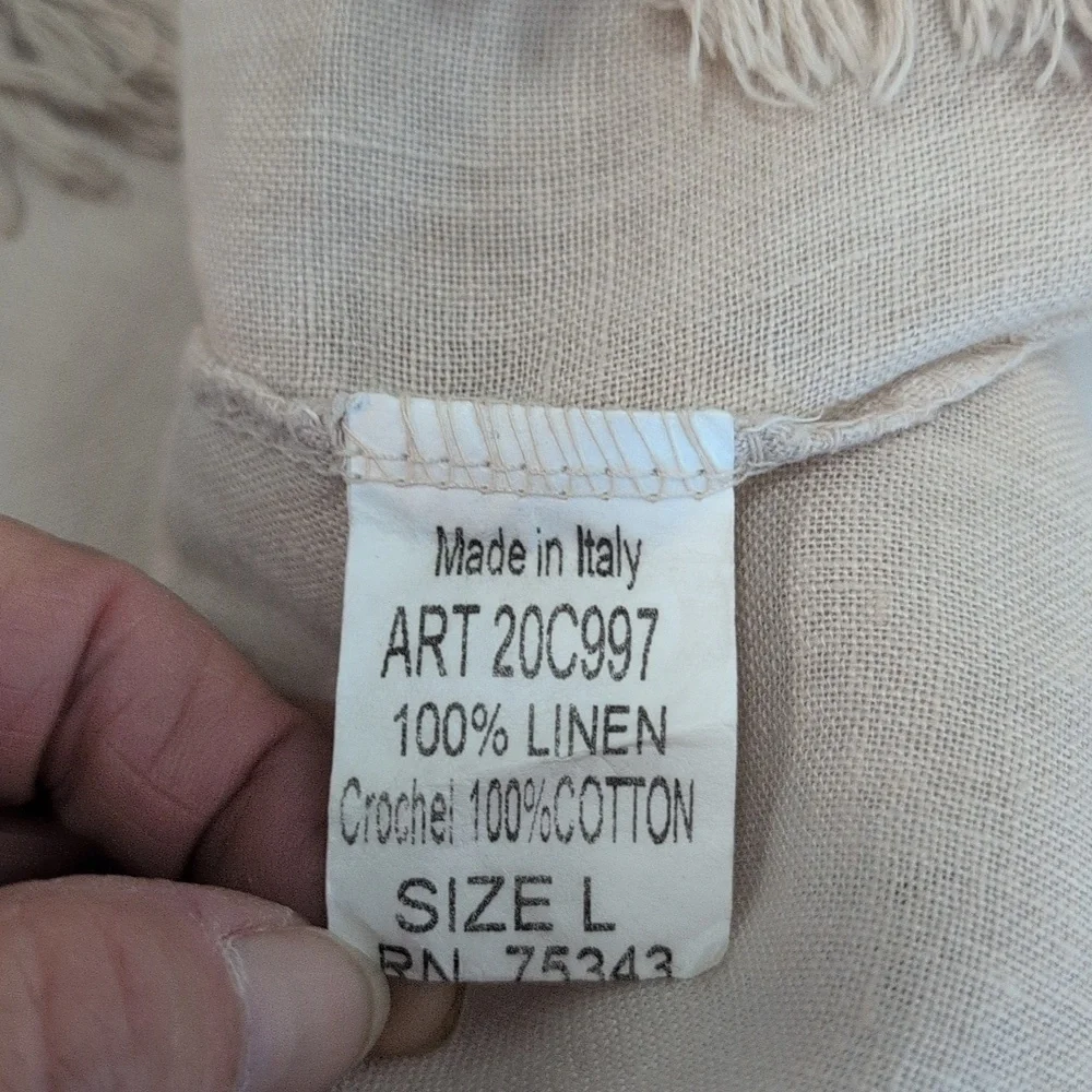 Valentina Naldi Beige Linen Sleeveless Tank with Fringe Hem L